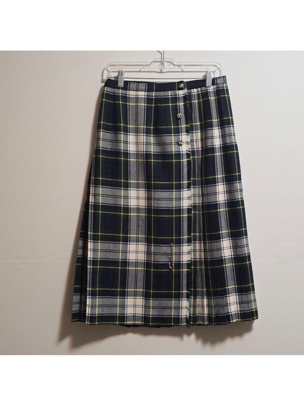Vintage Surrey Classic Plaid Pure Wool Pleated Kilt  Wrap Skirt